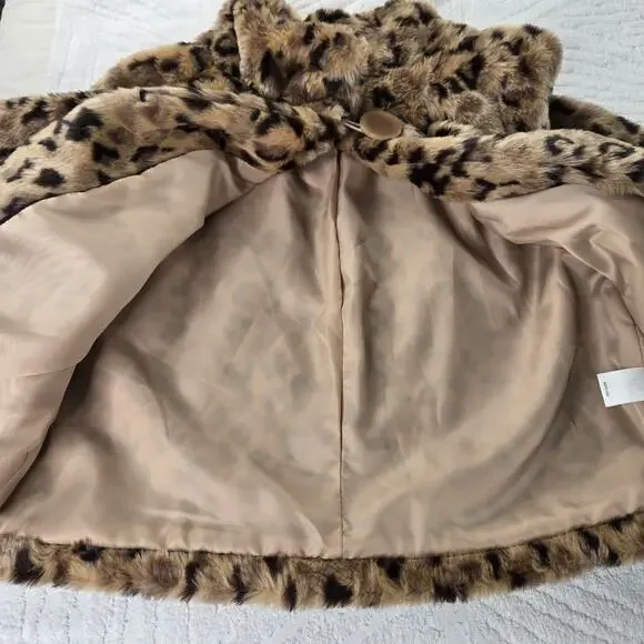 Relativity EUC crop leopard faux fur coat jacket 10 petite brown tan - Picture 5 of 17